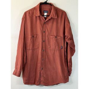 Patagonia Organic Plaid Button Up Twill Long Sleeve Burnt Orange Shirt Men's L